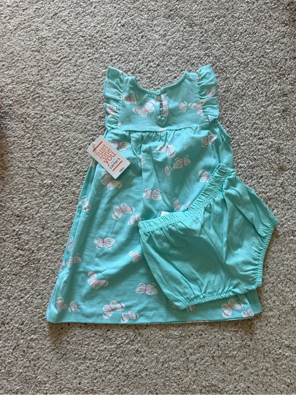 Just One You by Carter's Turquoise Green Butterfly Dress & Bloomers